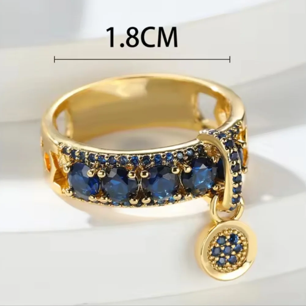 Elegant Golden and Blue Gemstone Ring Sz 8
